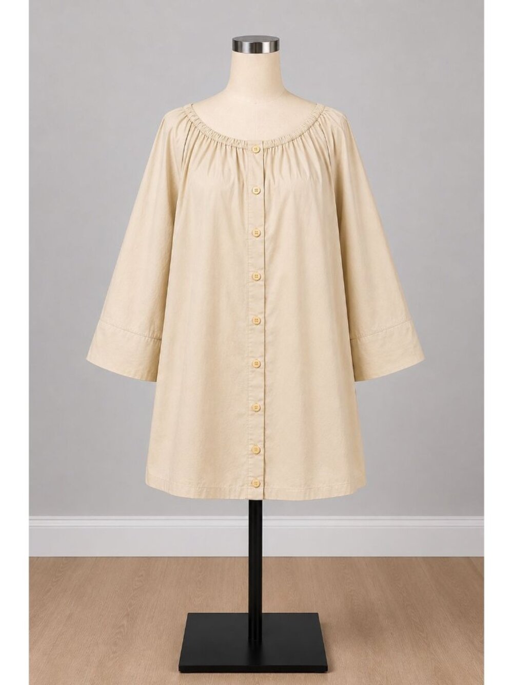 NAP Women’s Button Front Beige Mini Dress 3/4 Sleeve Oversized Medium NWT